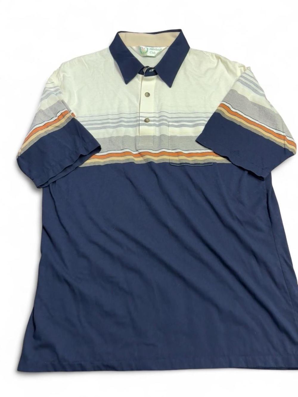 Palmland Club Striped Golf Polo Shirt Men’s XL Navy Blue Colorblock Vintage